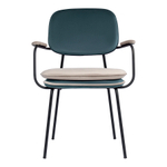 Стул с подлокотниками и контрастным кантом Bergenson Bjorn Pea, велюр, сине-зеленый/бежевый