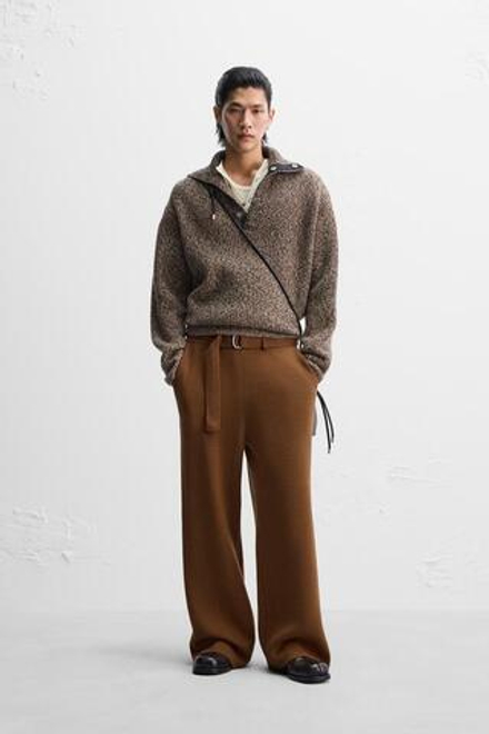 ZARA X NANUSHKA ТРИКОТАЖНЫЕ БРЮКИ С ПОЯСОМ, КОРИЧНЕВЫЙ
