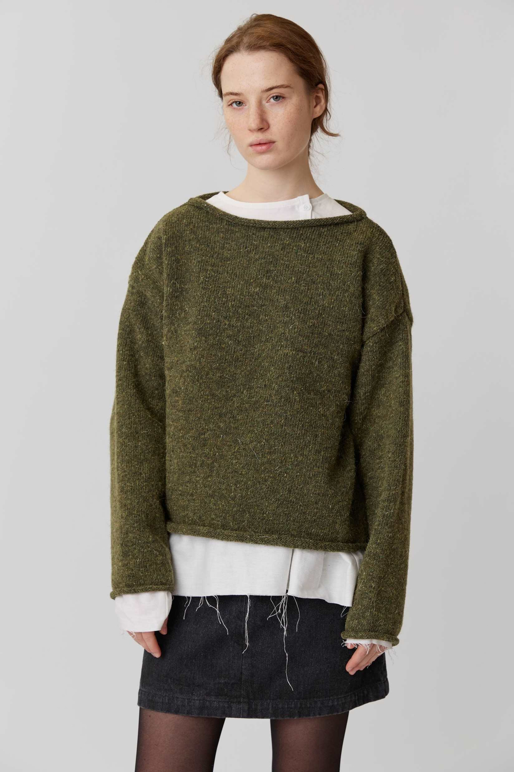 Рыбацкий свитер из шерсти цвета хаки