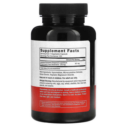 Ресвератрол Force Factor, Ресвератрол, 200 мг, 120 растительных капсул