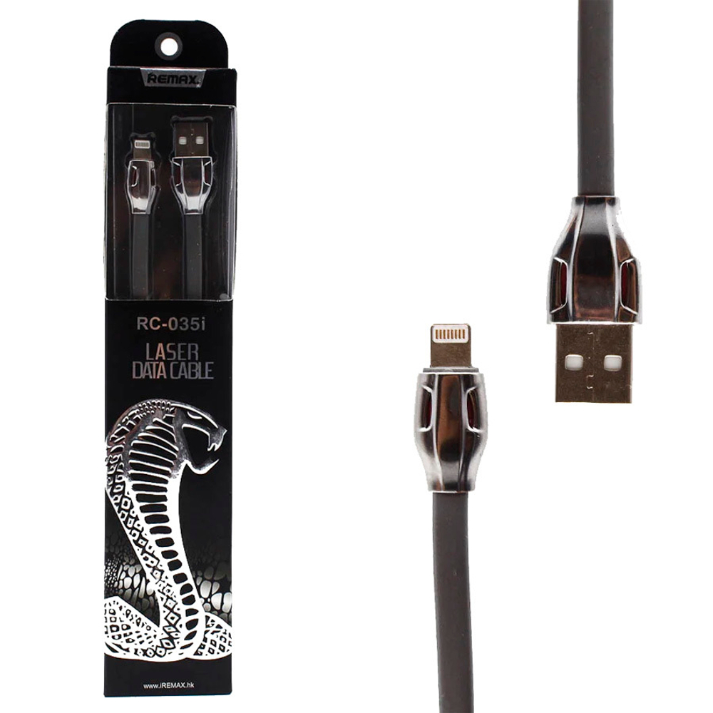 Кабель USB - Lightning (для iPhone) Remax RC-035i (плоский, с подсветкой) Черный