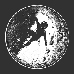 0240 принт Космонавт на Луне белый на черной футболке