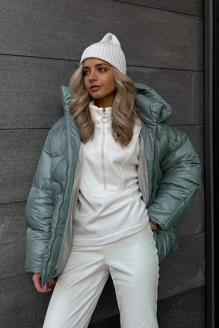 Пуховик средней длины 2.0 цвета зеленый чай