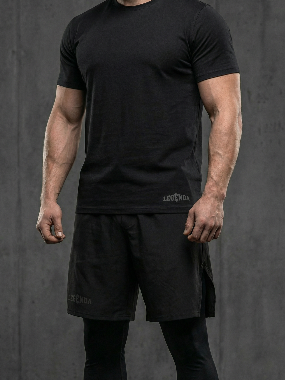 Шорты тренировочные двойные LEGENDA Gym Tigh черные