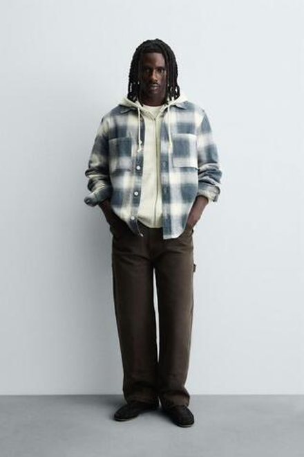 ZARA ФЛАНЕЛЕВАЯ РУБАШКА В КЛЕТКУ, СИНИЙ/БЕЛЫЙ