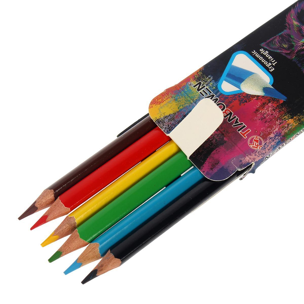 Карандаши цветные 3-гранные "Животный мир", 6 штук