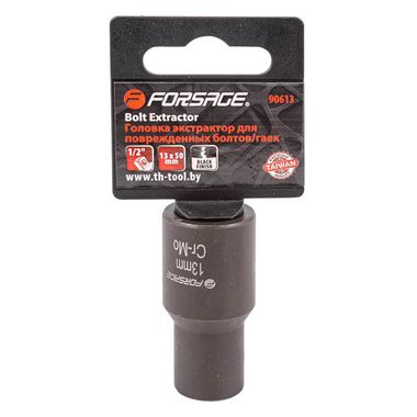 Головка-экстрактор для поврежденных болтов/гаек 13ммх50мм, 1/2'', на пластиковом держателе Forsage F-90613