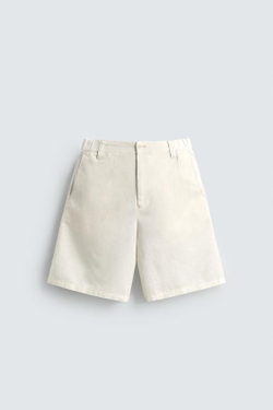 ZARA ШОРТЫ REGULAR FIT ИЗ КОНОПЛИ И ХЛОПКА, БЕЛЫЙ