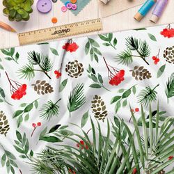 Ткань блэкаут рябина с шишками и листьями