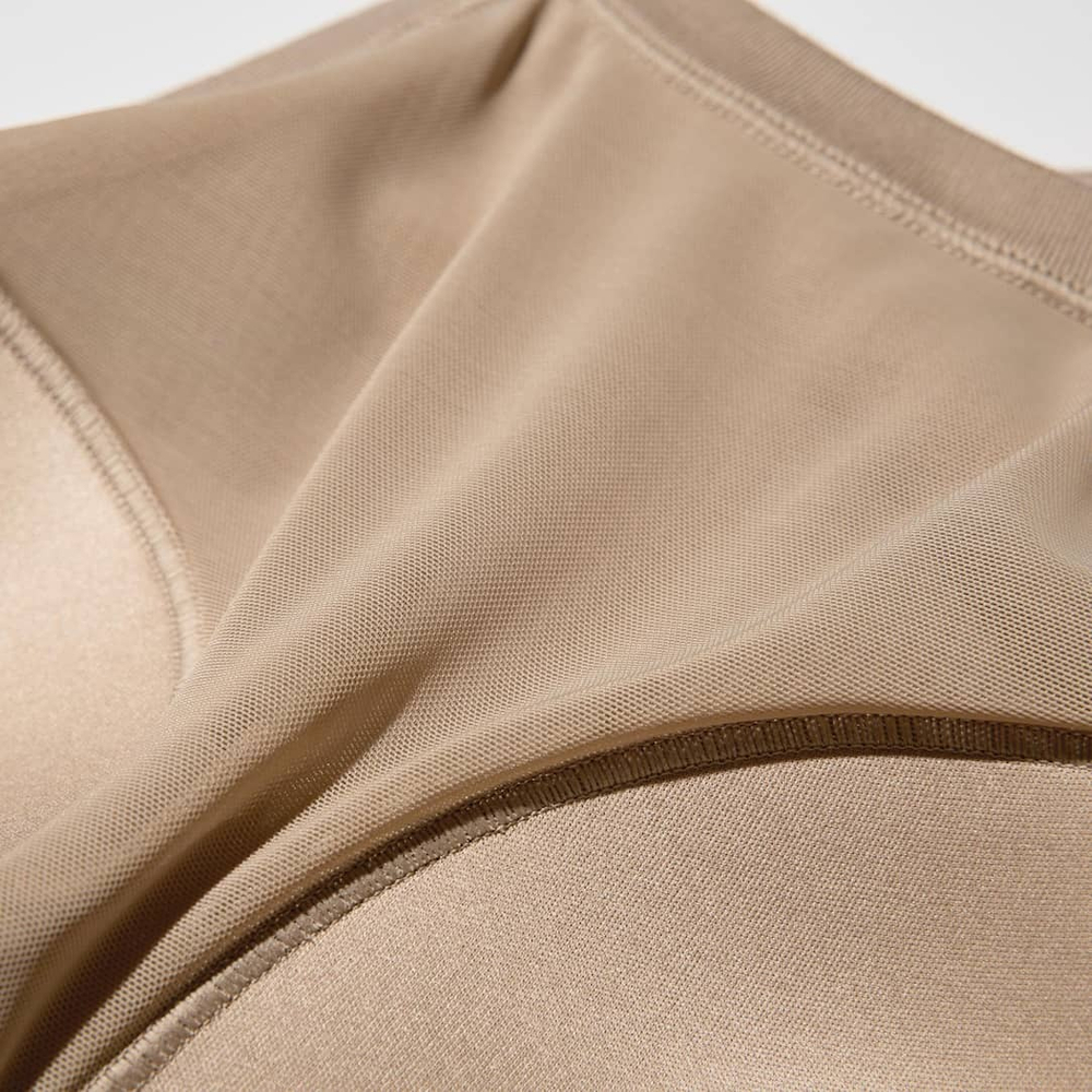 UNIQLO УКОРОЧЕННЫЙ ТОП-БЮСТГАЛЬТЕР В РУБЧИК, БЕЖЕВЫЙ