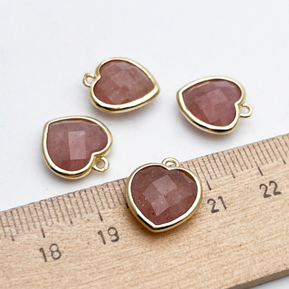 Подвеска Сердце, "клубничный" кварц, цвет золото, размер около 14*13 мм, цена за 1 шт