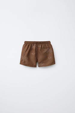 ZARA ПЛАВКИ С ВЫШИВКОЙ «ПАЛЬМЫ», КОРИЧНЕВЫЙ