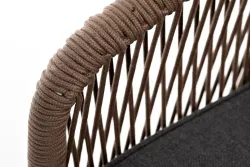 "Канны" диван 2-местный плетеный из роупа, каркас алюминий белый, роуп коричневый круглый, ткань серая