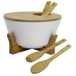 Lenardi 140-128 Набор салатник 25см. с 2 ложками на подставке BAMBOO в под.уп.(х8)Фарфор