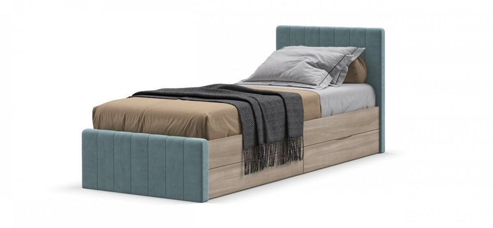 Лофт Мини Кровать 90*200 Велюр Монолит Циан, Сонома(последний экземпляр)