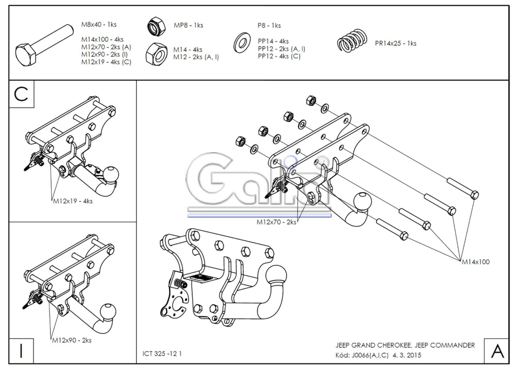Фаркоп оцинкованный Galia J006A для Jeep Grand Cherokee WK 2005-2010, Jeep Commander 2006-2010(паспорт и сертификат в комплекте)(без электрики)