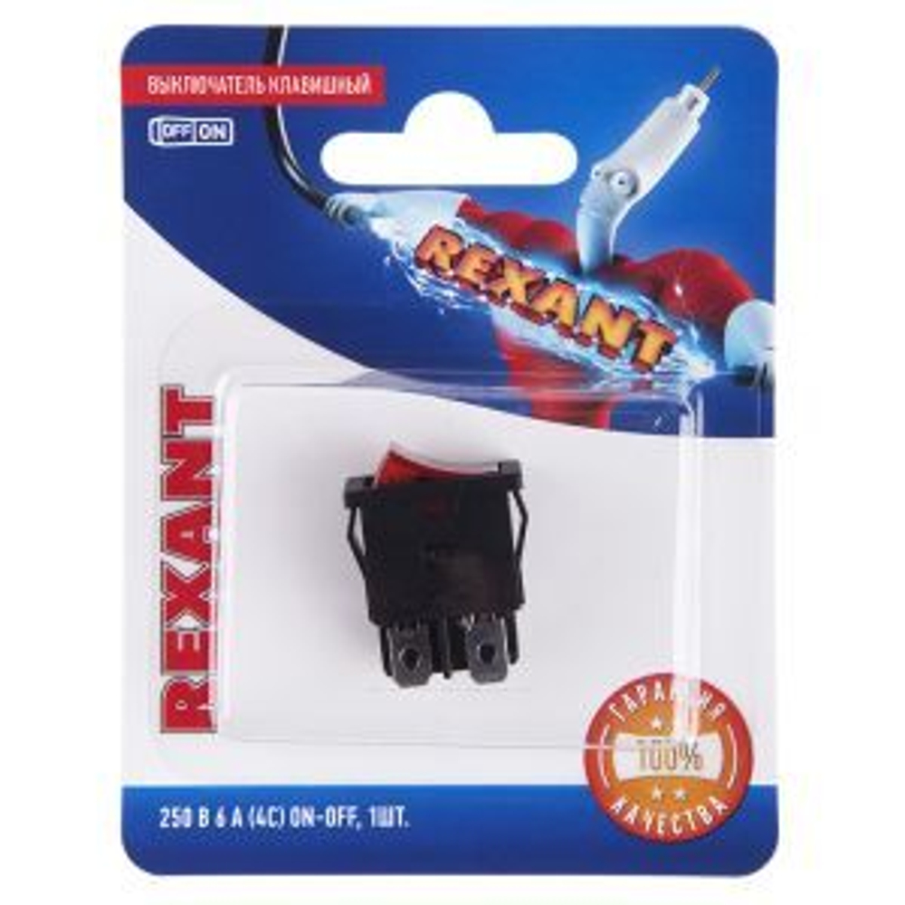 Выключатель клавишный 250V 6А (4с) ON-OFF красный  с подсветкой  Mini  (RWB-207, SC-768)  REXANT (в