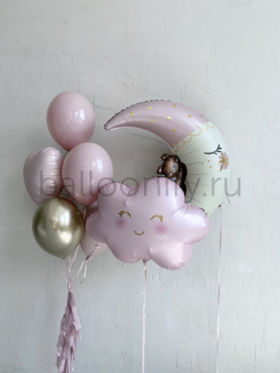 Набор шаров "Мишка в розовых облаках"
