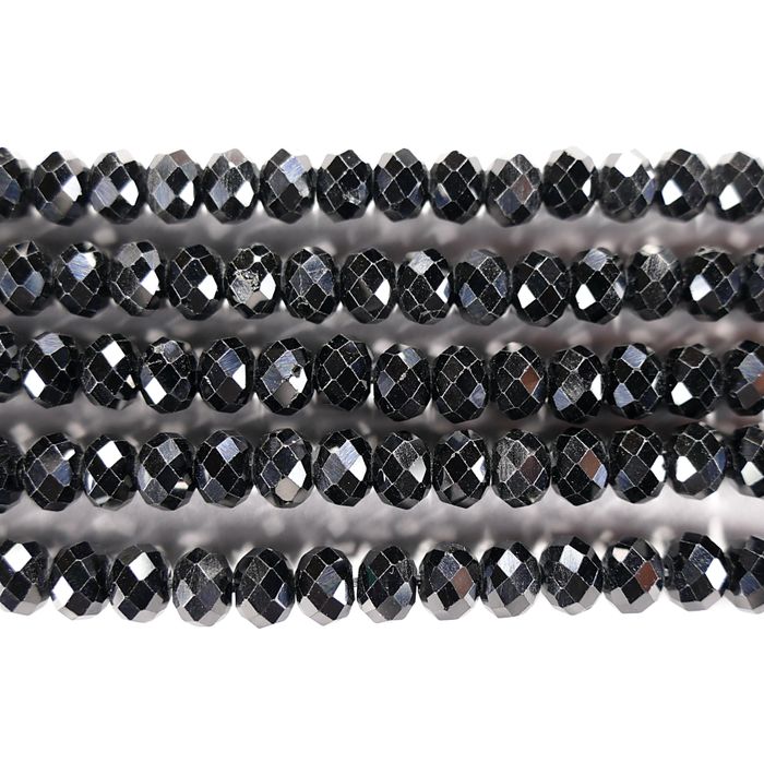 Бусина из шпинели черной, фигурная, 4x6 мм (рондель, граненая)