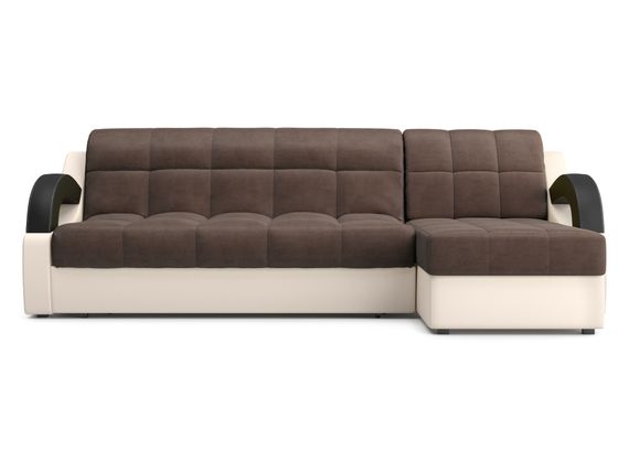 Диван угловой с оттоманкой Мадрид 1,6 - Velutto 23 шоколад/беж кожзам/ коричневая накладка