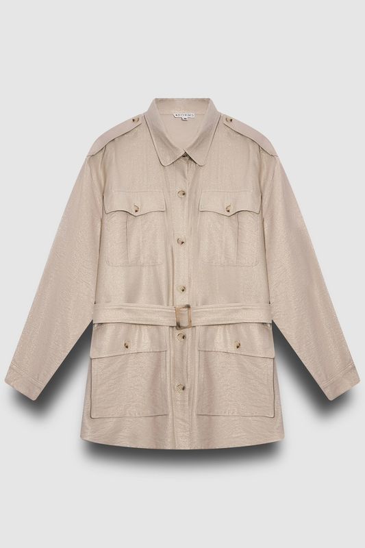 Рубашка с накладными карманами в стиле сафари, золотой