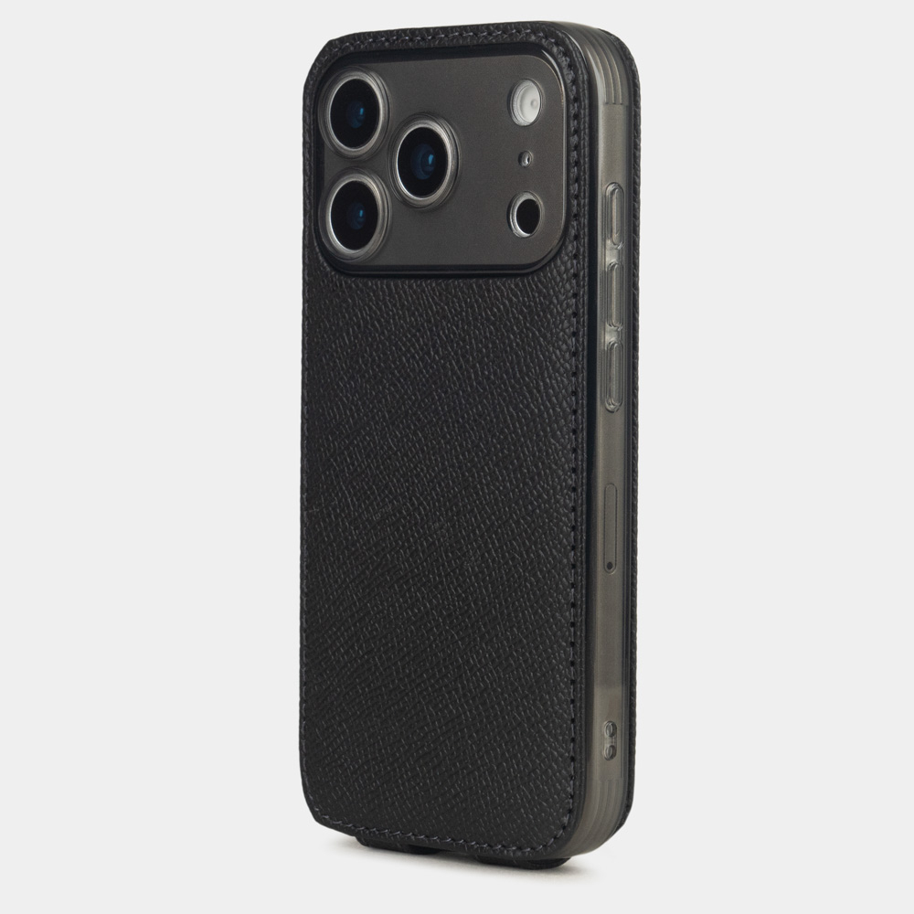 Чехол iPhone 17 Pro Max натуральная кожа сафьяно, черного цвета