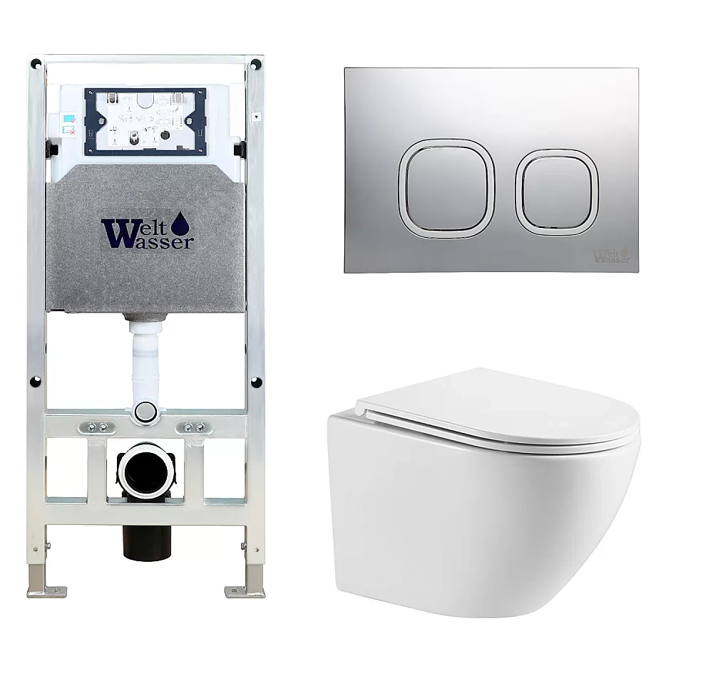 Унитаз с инсталляцией WeltWasser AMBERG 506 ST + MERZBACH 043 GL-WT + AMBERG RD-MT CR