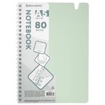 Тетрадь обложка пластик, А5 80 л., гребень мягкий, вырубка для ручки, клетка, BRAUBERG, светло-зеленый, 405378