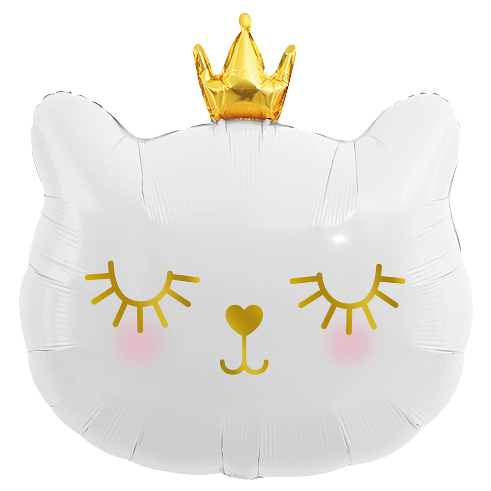 Шар с клапаном (11''/28 см) Мини-фигура, Котенок Принцесса, Белый, 5 шт. в уп.