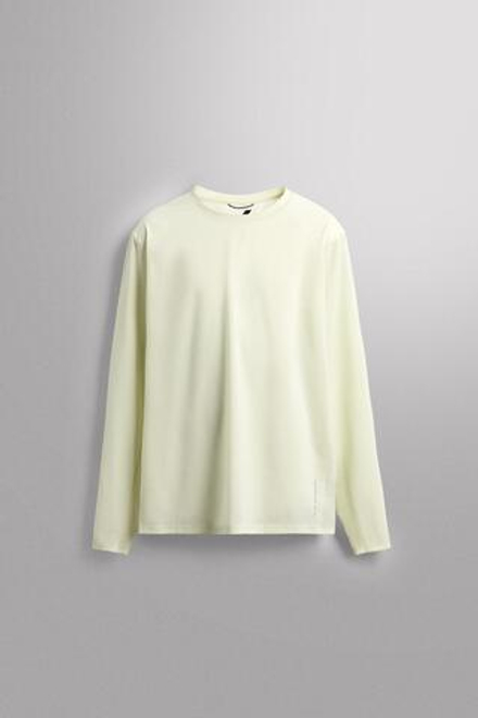 ZARA ПЕРФОРИРОВАННАЯ ФУТБОЛКА С ДЛИННЫМИ РУКАВАМИ, ЛАЙМОВЫЙ