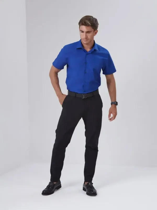 Рубашка приталенная SLIM FIT с коротким рукавом, синяя