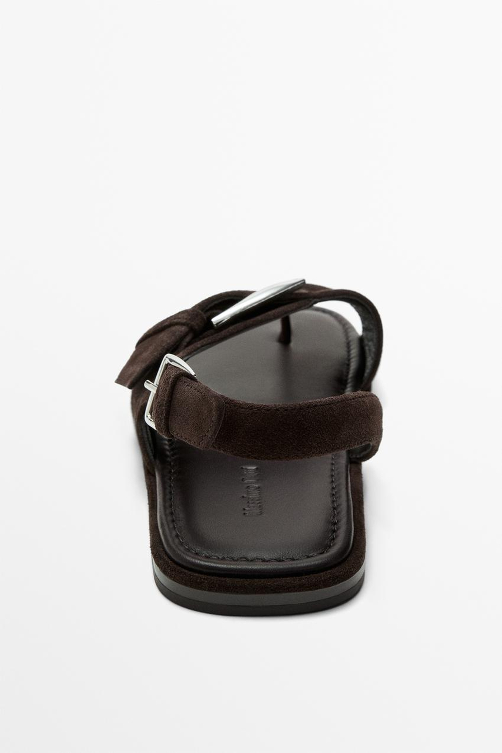 Massimo Dutti Сандалии-шлепанцы на плоской подошве с пряжкой, коричневый