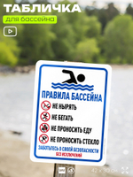 Табличка для бассейна "Правила бассейна", на пляж, для общественной и частной зоны отдыха, информационная, 40х30 см, Silver Plane x Айдентика Технолоджи