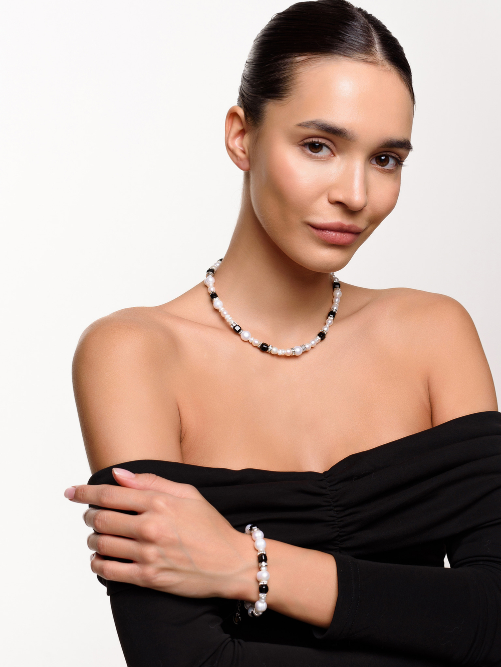 Чокер "Pearl charm" с черным агатом Silver