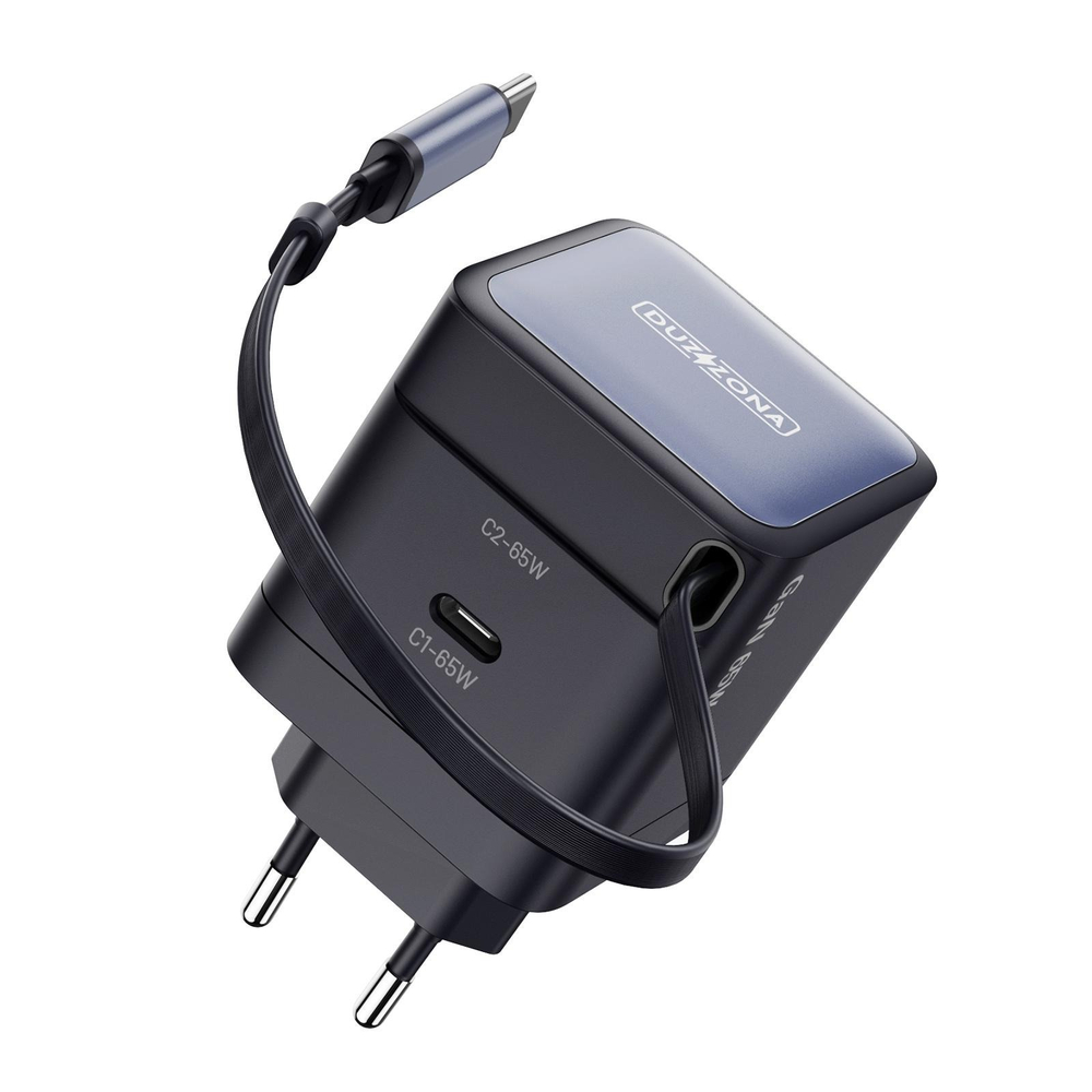 Быстрое зарядное устройство 65W с телескопическим кабелем 70см с разъемом USB-C, Duzzona