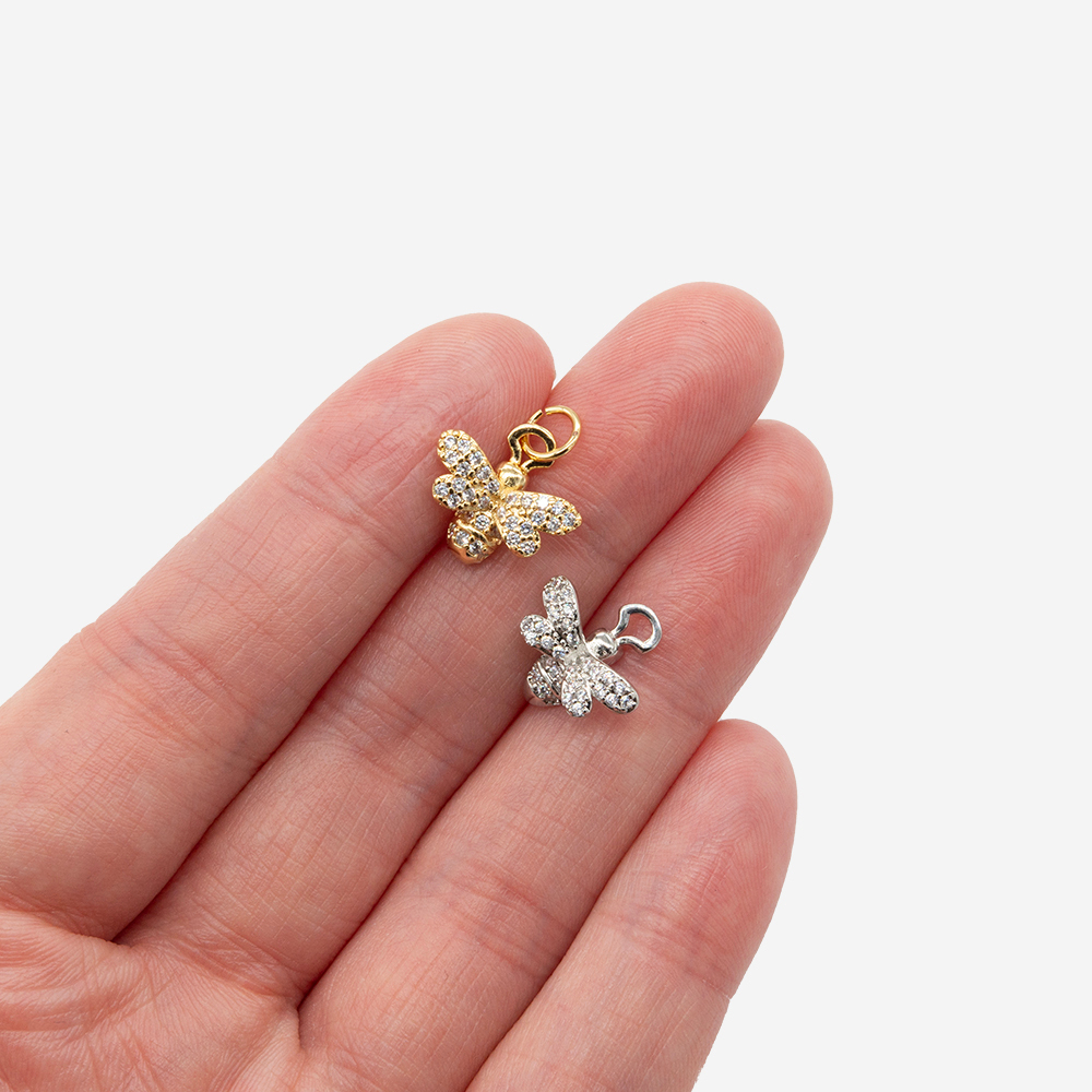 Подвеска "Пчелка", 12,5*13мм, фианиты, позолота