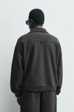 ZARA ТОЛСТОВКА ПОЛО С ТЕКСТУРОЙ, ТЕМНО-СЕРЫЙ