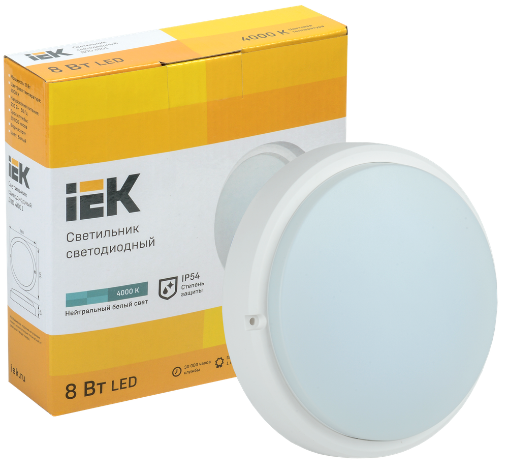 Светильник светодиодный ДПО 4001 8Вт IP54 4000K круг белый пластик IEK