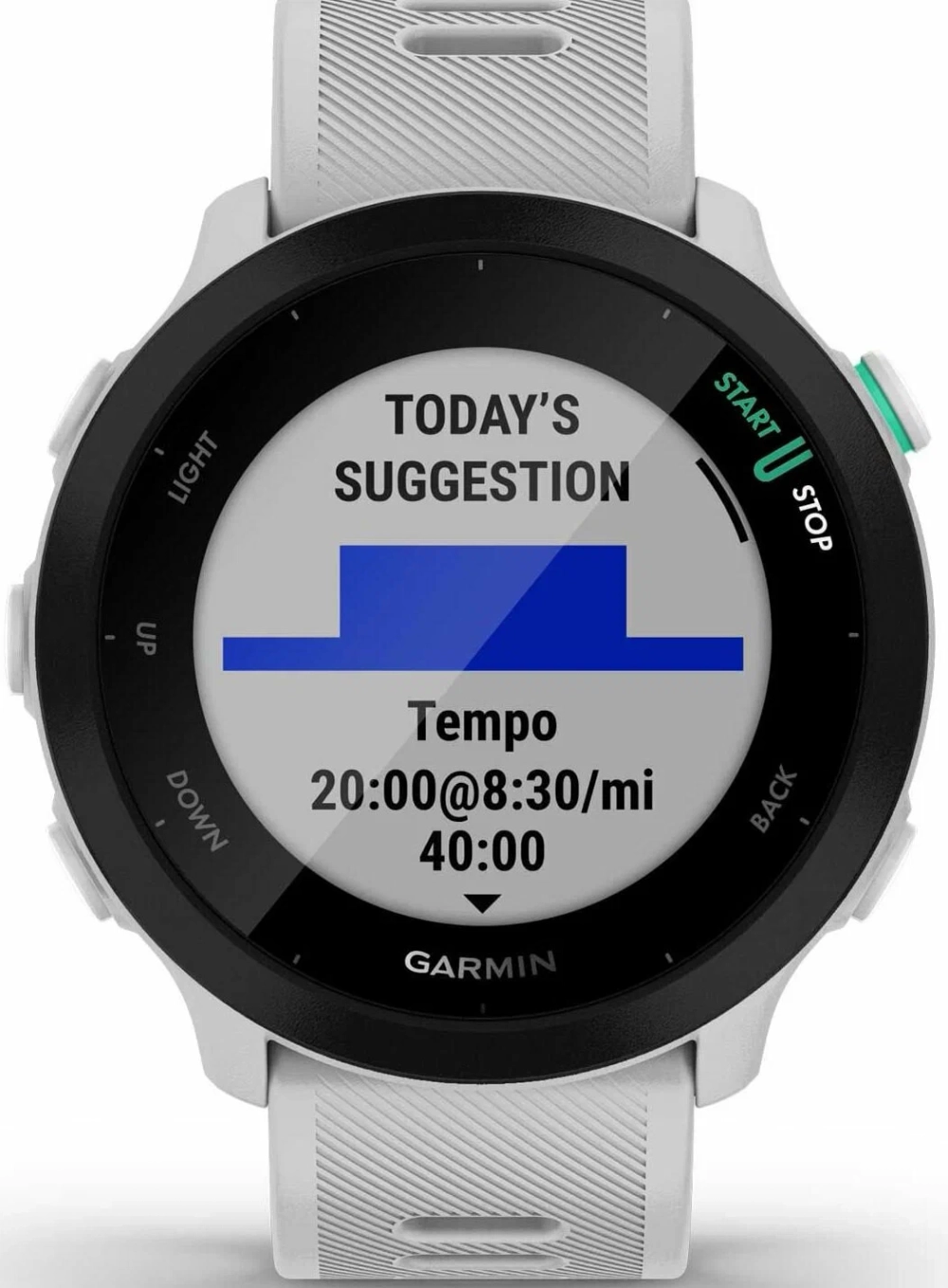 Смарт-часы Garmin Forerunner 55 42мм 1.04" LCD корп.белый рем.белый разм.брасл.:127-220мм (010-02562-11)