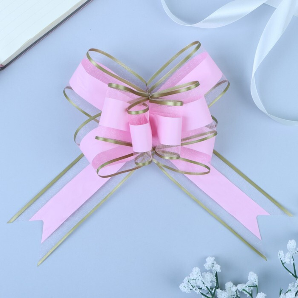 Бант-бабочка No5, розовый с золотой полоской