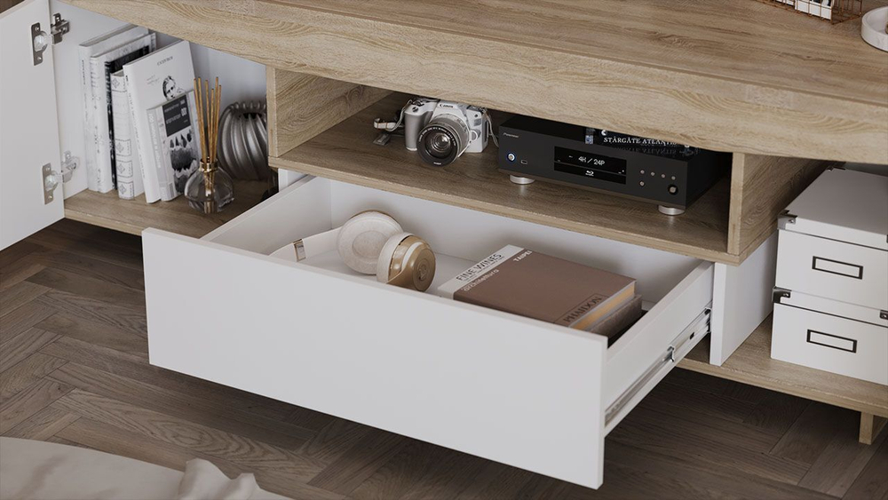 Тумба под телевизор напольная Белый Ясень/Дуб Сонома 160х45х48 см