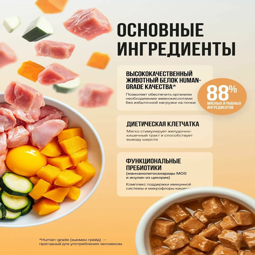 Пауч BOWL WOW для кошек с чувствительным пищеварением с цыпленком и овощами, кусочки в соусе Пауч BOWL WOW для кошек с чувствительным пищеварением с цыпленком и овощами, кусочки в соусе