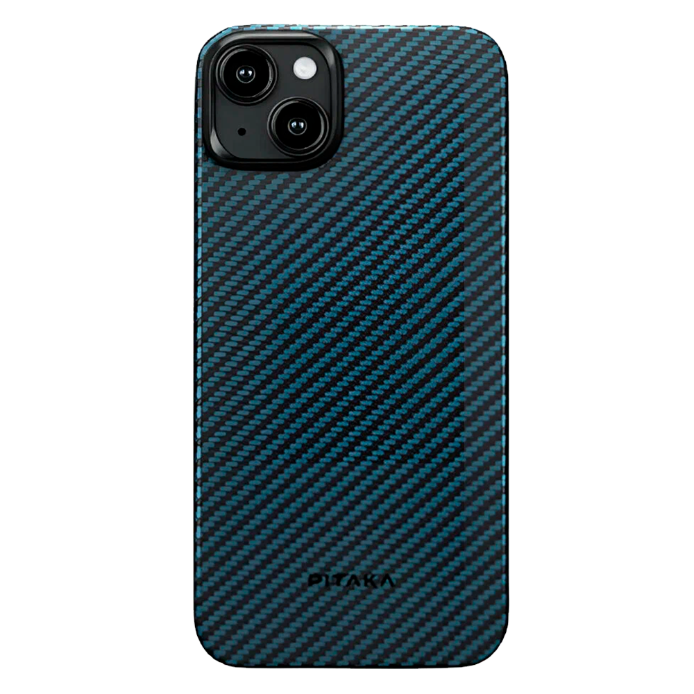 Чехол из арамидного волокна с поддержкой MagSafe PITAKA MagEZ Case 4 1500D для iPhone 15, Black / Blue Twill (Cаржевое переплетение)