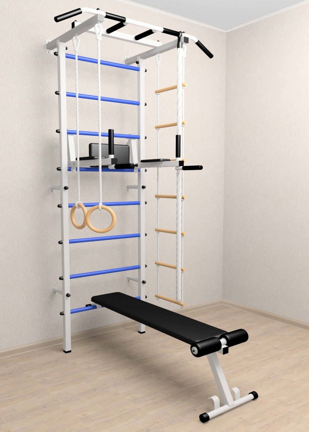 Шведская стенка Sv Pro 805 (Турник Pro/Брусья/стойка/Скамья/Канат/Кольца/Лестница)