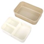 Ланч-бокс контейнер, 2 секции 3+1 отделение 1,4 л, ложка, вилка 7х21х14 см, бежевый, JOYLUX (ДЖОЙЛЮКС), 609349