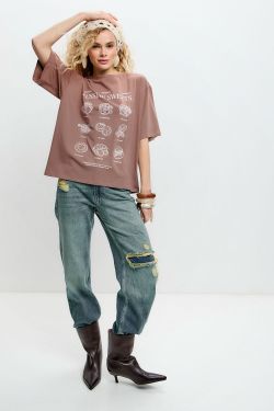 Футболка с принтом "Russian sweets" шоколадного цвета