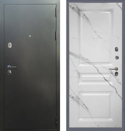 Входная металлическая дверь в квартиру Сенатор Эталон 3К антик серебро Стокгольм мрамор белый