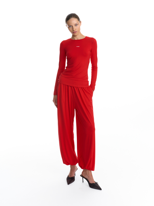 Лонгслив приталенный красный