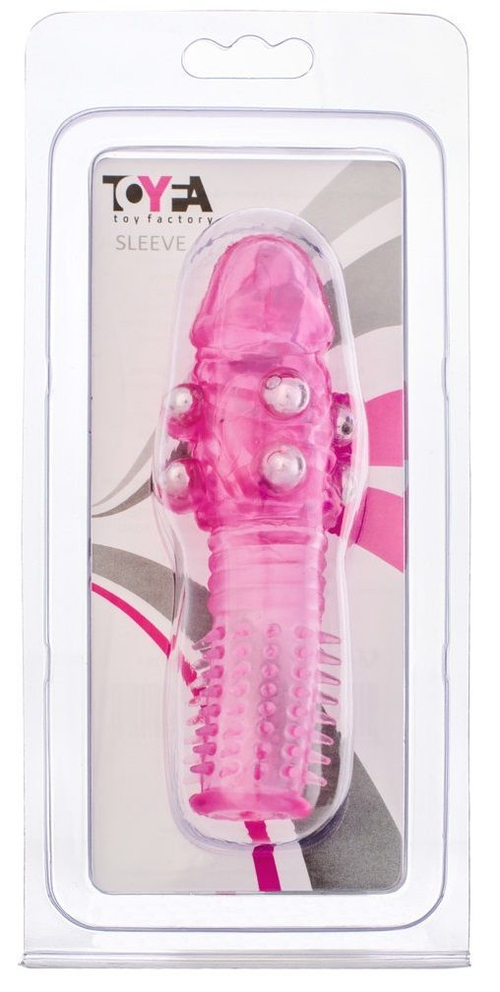 Стимулирующая розовая насадка с шишечками и шипами - 13,5 см.