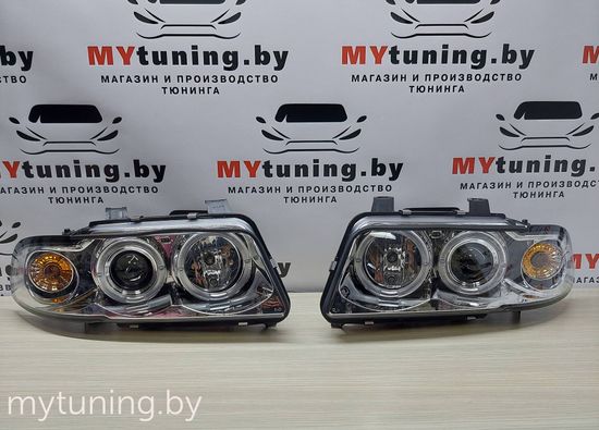 Передние фары Audi A4 B5 angel eyes chrome